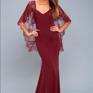 Burgundy Lace Mermaid Prom Dress